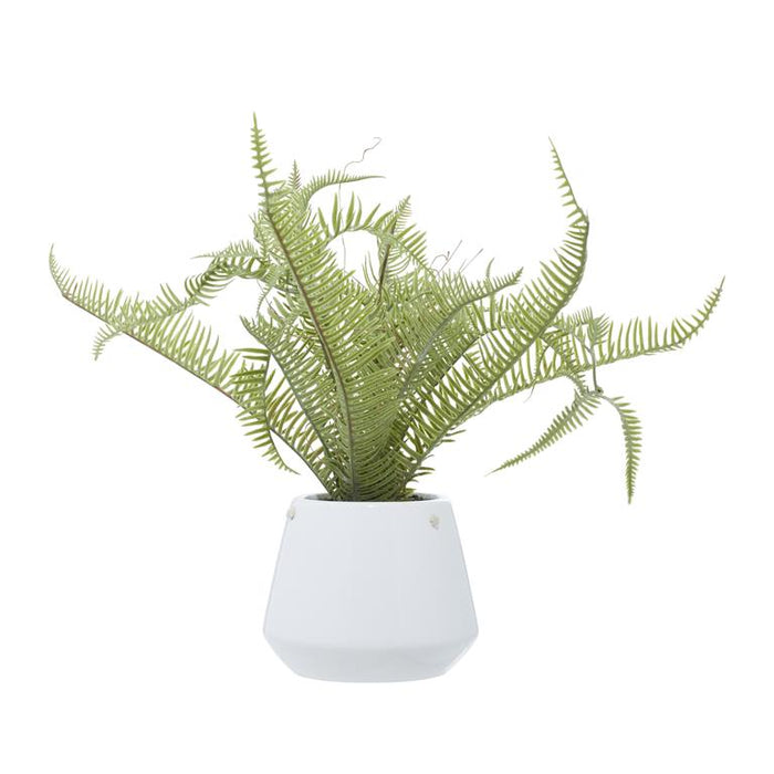 GREEN FAUX FOLIAGE FERN ARTIFICIAL PLANT WITH WHITE CERAMIC POT