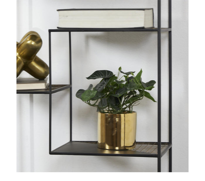 GREEN FAUX FOLIAGE POTHOS ARTIFICIAL PLANT WITH GOLD PORCELAIN POT, 14" X 14" X 12"