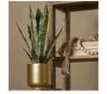 GREEN FAUX FOLIAGE SNAKE ARTIFICIAL PLANT WITH GOLD PORCELAIN POT, 13" X 11" X 20"