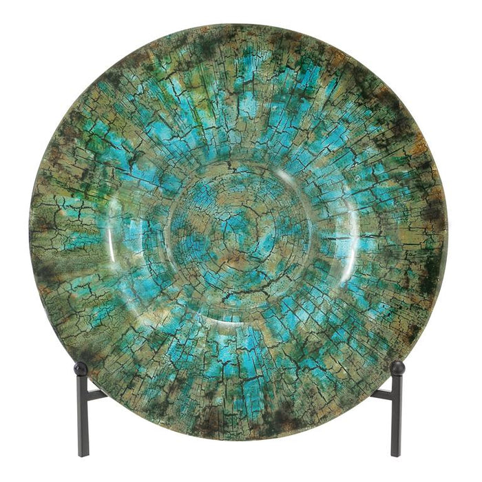 GREEN GLASS GEOMETRIC MOSAIC INSPIRED CHARGER WITH STAND