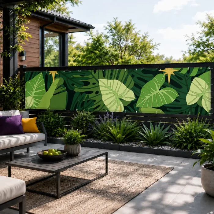 Green Monstera Balcony Fence Privacy Screen – Retro 70s Waterproof Cover - Retro Privacy Screen