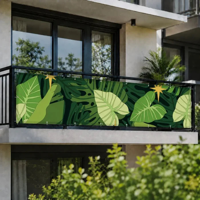 Green Monstera Balcony Fence Privacy Screen – Retro 70s Waterproof Cover - Retro Privacy Screen