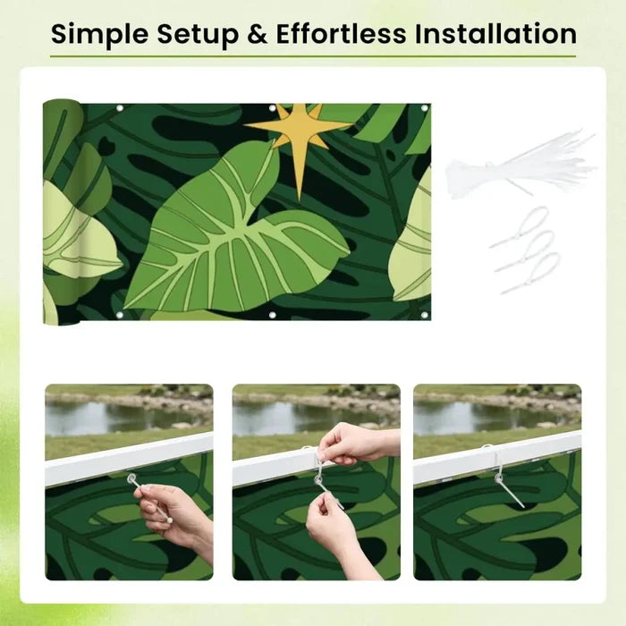 Green Monstera Balcony Fence Privacy Screen – Retro 70s Waterproof Cover - Retro Privacy Screen