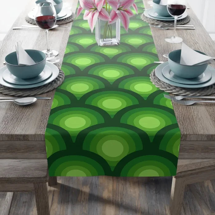 Green Peacock Eye Retro 70s Table Runner in 2 Sizes - Midcentury Decor - Home Decor