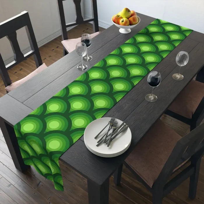 Green Peacock Eye Retro 70s Table Runner in 2 Sizes - Midcentury Decor - Home Decor