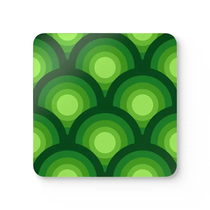Green Retro 70s Corkwood Coaster Set | Midcentury Home Decor Gift - retro table linen