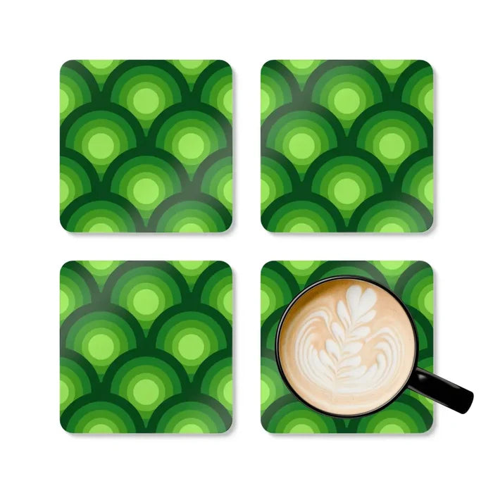 Green Retro 70s Corkwood Coaster Set | Midcentury Home Decor Gift - retro table linen