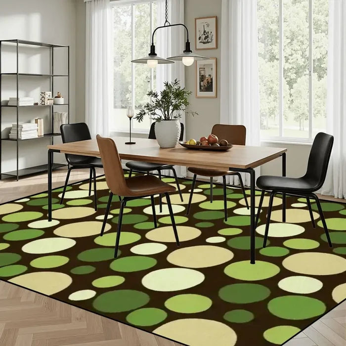 Green Retro Polka Dots Midcentury Retro Rug – Soft 70s Style Non-Slip Rug - retro rug