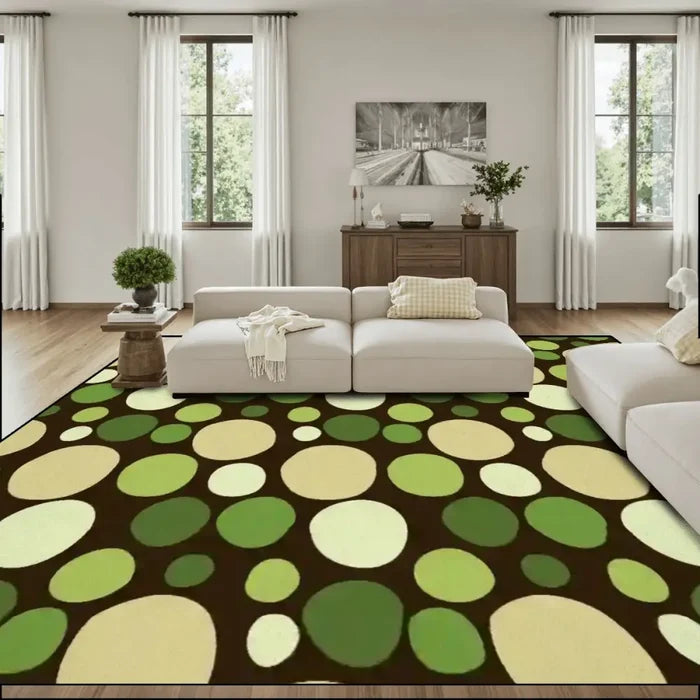 Green Retro Polka Dots Midcentury Retro Rug – Soft 70s Style Non-Slip Rug - 144’’x108’’ - retro rug