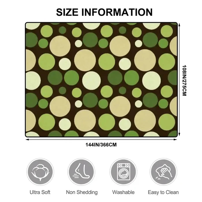 Green Retro Polka Dots Midcentury Retro Rug – Soft 70s Style Non-Slip Rug - retro rug