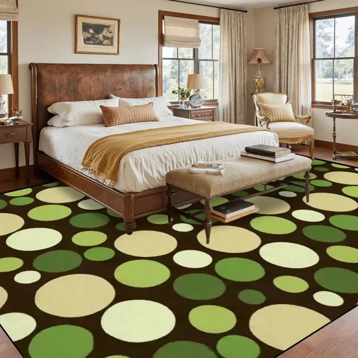 Green Retro Polka Dots Midcentury Retro Rug – Soft 70s Style Non-Slip Rug - retro rug