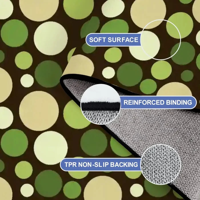 Green Retro Polka Dots Midcentury Retro Rug – Soft 70s Style Non-Slip Rug - retro rug
