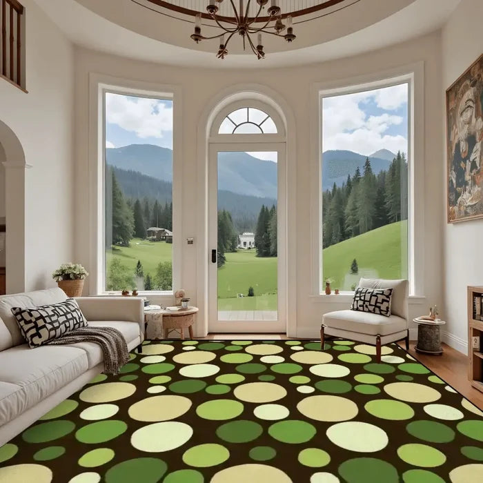 Green Retro Polka Dots Midcentury Retro Rug – Soft 70s Style Non-Slip Rug - retro rug