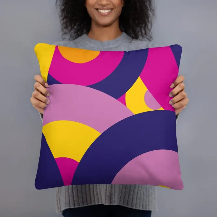 Groovy 70s RETRO THROW PILLOW Circles Pattern Yellow Pink Purple Midcentury Cushion - retro pillow