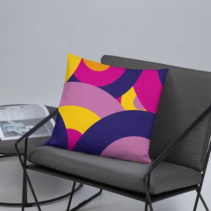 Groovy 70s RETRO THROW PILLOW Circles Pattern Yellow Pink Purple Midcentury Cushion - retro pillow