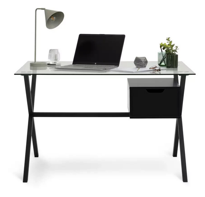 Habitat Dria 1 Drawer Glass Medium size Desk - Black