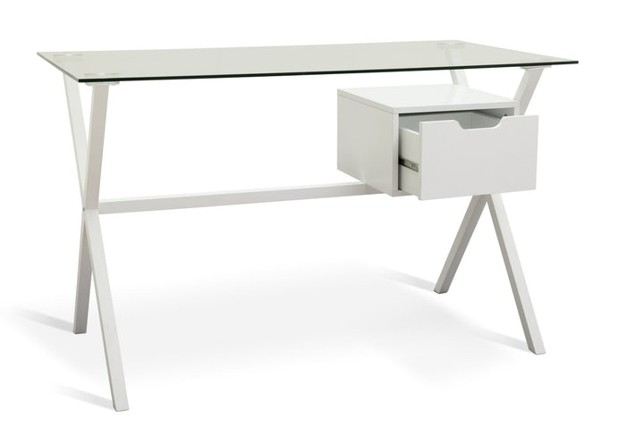 Habitat Dria 1 Drawer Office Desk White | Modern Glass Top Steel Frame Home Work