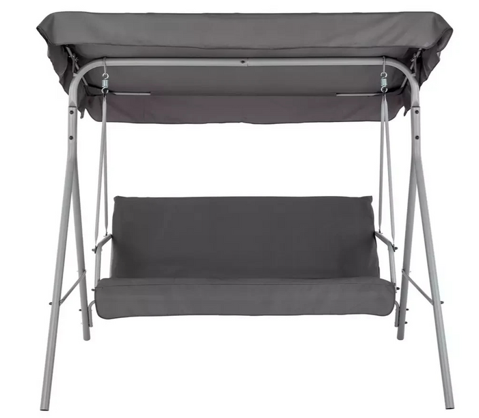 Home 3 Seater Metal Garden Swing Chair Grey | Outdoor Patio Swing Seat Furniture