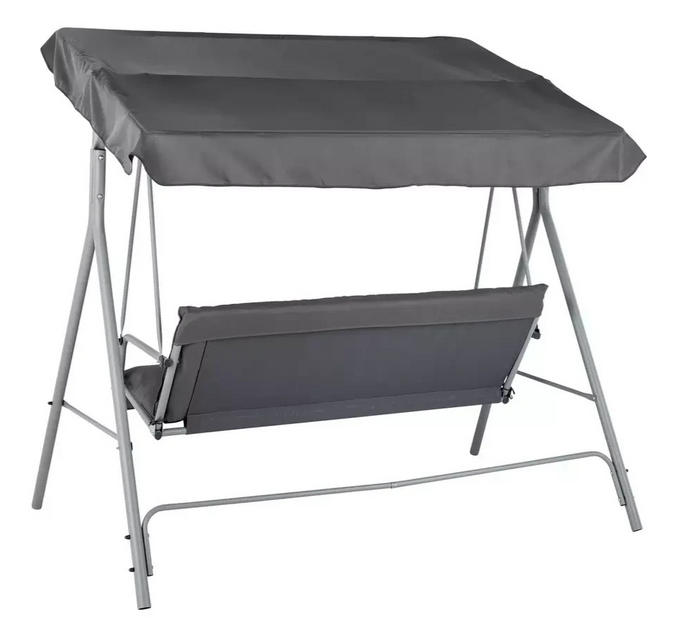 Home 3 Seater Metal Garden Swing Chair Grey | Outdoor Patio Swing Seat Furniture