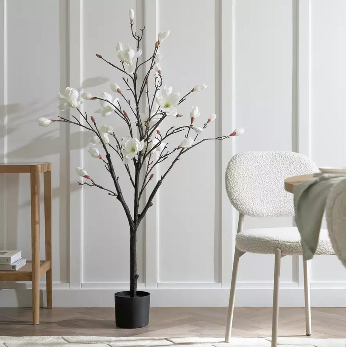 Home Artificial White Magnolia Tree 71cm | Realistic Indoor Home Plant Decoratio