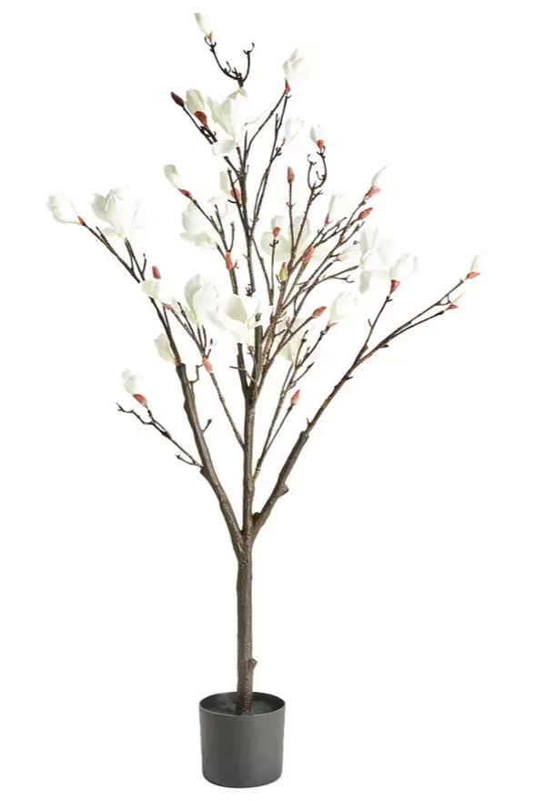 Home Artificial White Magnolia Tree 71cm | Realistic Indoor Home Plant Decoratio