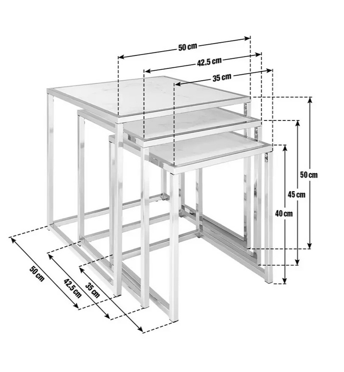Home Boutique Nest of 3 Tables Marble Effect | Living Room Side Tables Set