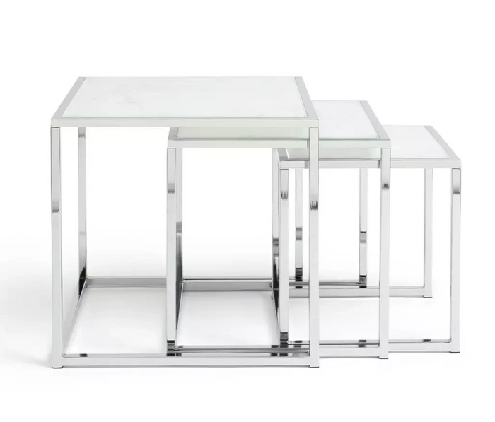 Home Boutique Nest of 3 Tables Marble Effect | Living Room Side Tables Set