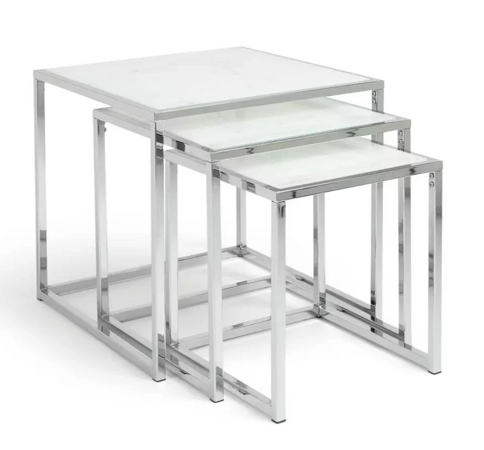 Home Boutique Nest of 3 Tables Marble Effect | Living Room Side Tables Set