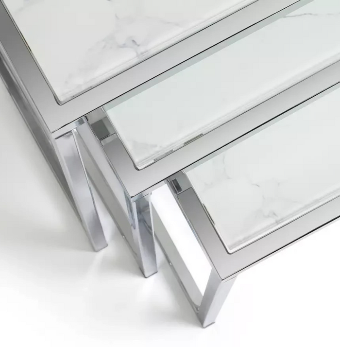 Home Boutique Nest of 3 Tables Marble Effect | Living Room Side Tables Set