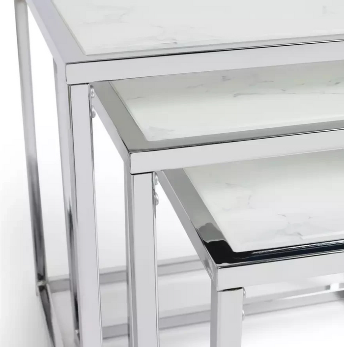 Home Boutique Nest of 3 Tables Marble Effect | Living Room Side Tables Set