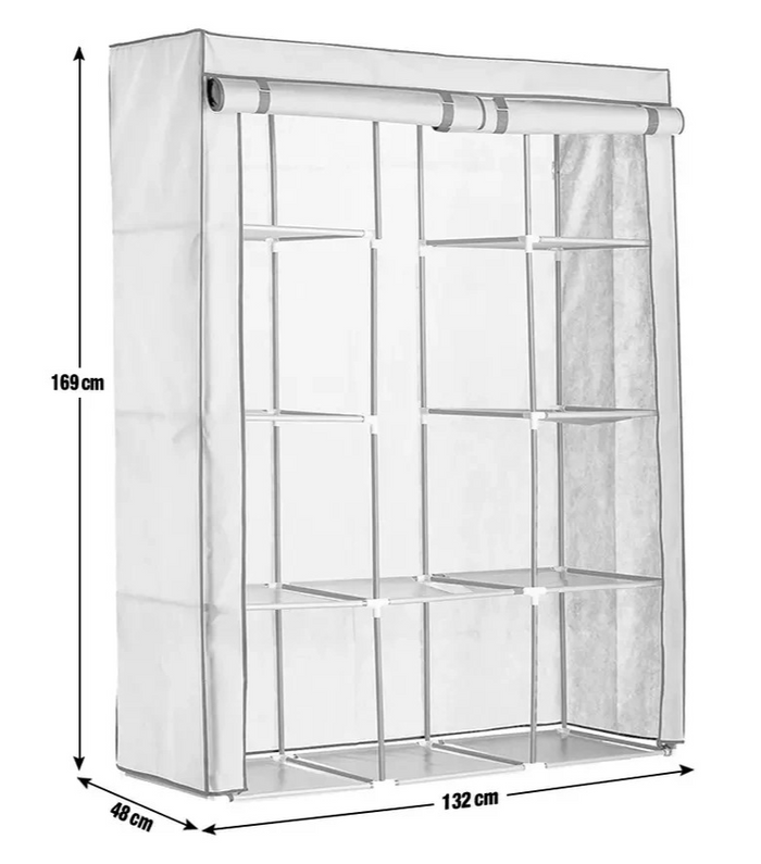 Home Double Modular Fabric Wardrobe Grey and Black | Portable Clothes Storage Ca