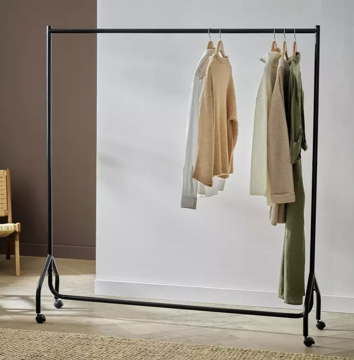 Home Heavy Duty Single 5 Feet Clothes Rail Black | Garment Hanging Rail Clothes