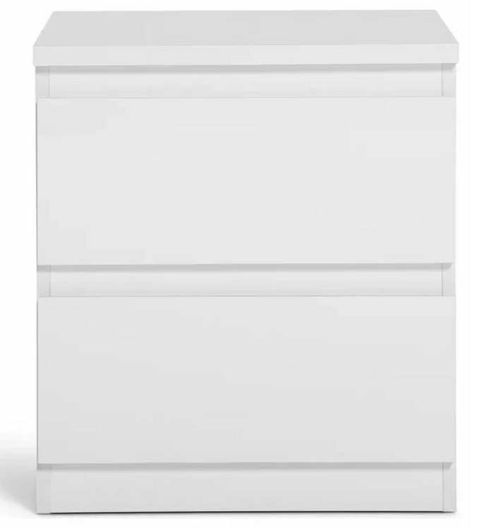 Home Jenson 2 Drawer Bedside Table - White Gloss | Bedroom Storage Nightstand