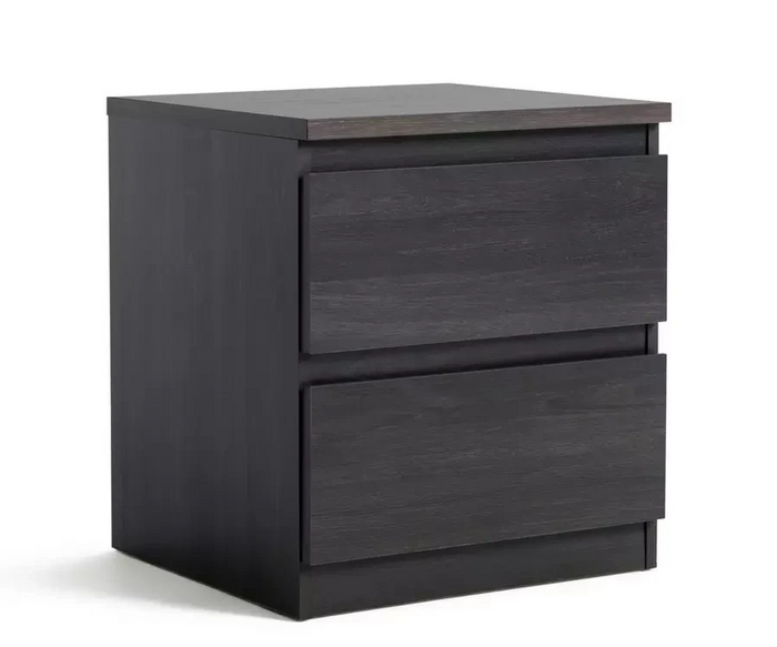 Home Jenson 2 Drawer Bedside Table Black Oak Effect | Bedroom Storage Nightstand