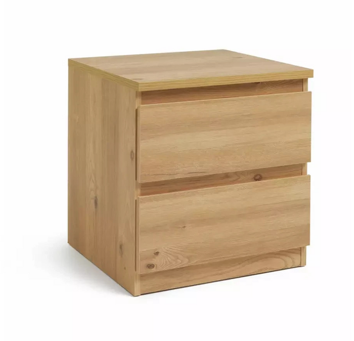 Home Jenson 2 Drawer Bedside Table Oak Effect | Bedroom Storage Nightstand Unit