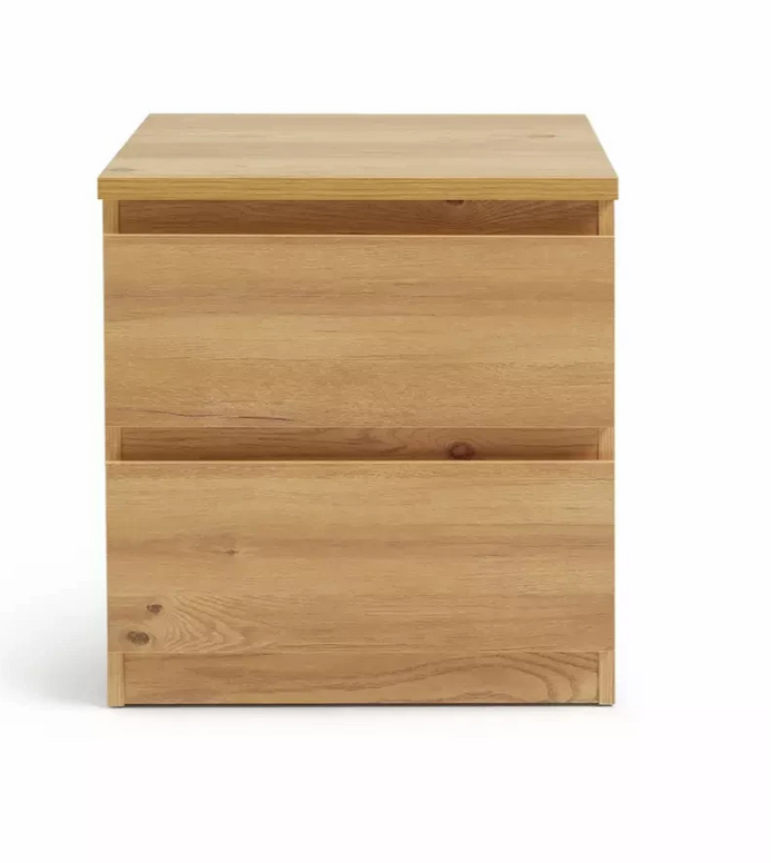 Home Jenson 2 Drawer Bedside Table Oak Effect | Bedroom Storage Nightstand Unit