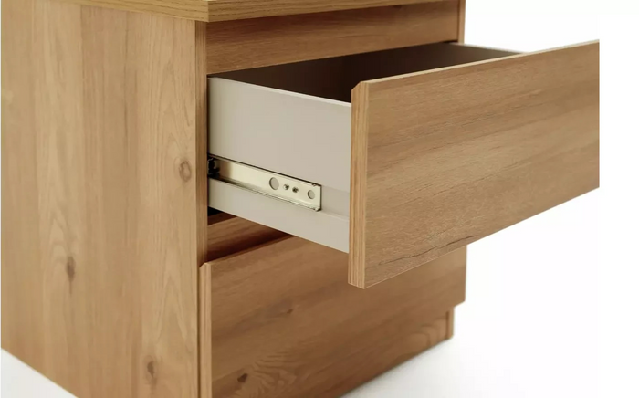 Home Jenson 2 Drawer Bedside Table Oak Effect | Bedroom Storage Nightstand Unit