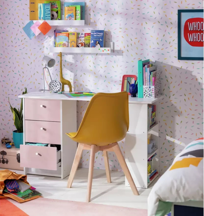 Home Kids Malibu 3 Drawers Desk - Pink & White | Sturdy Computer Desk Modern