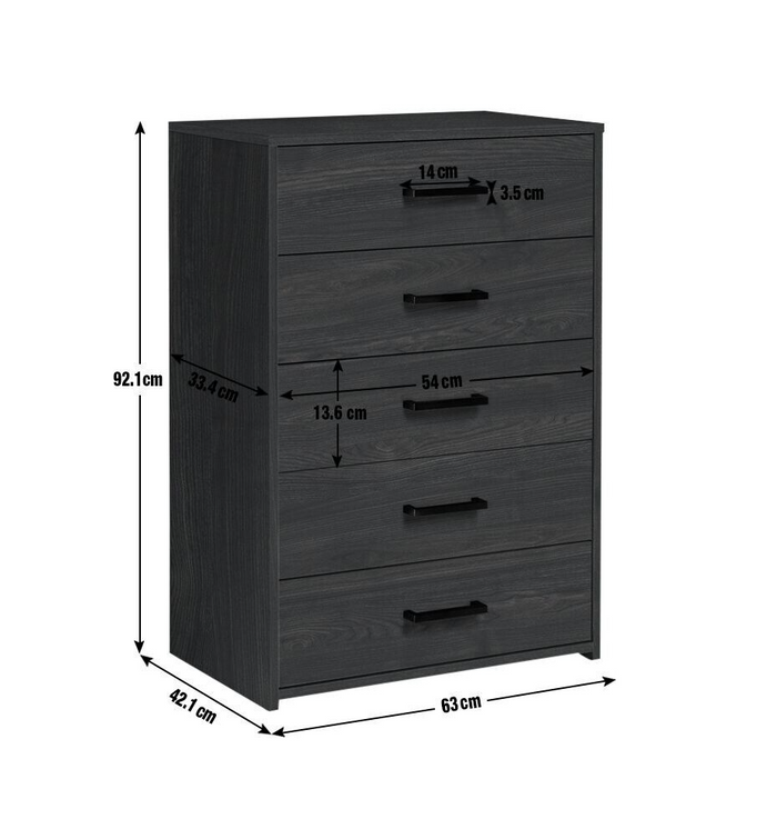 Home Oslo 5 Drawer Chest Black Oak Effect | Modern Furniture Storage Dresser