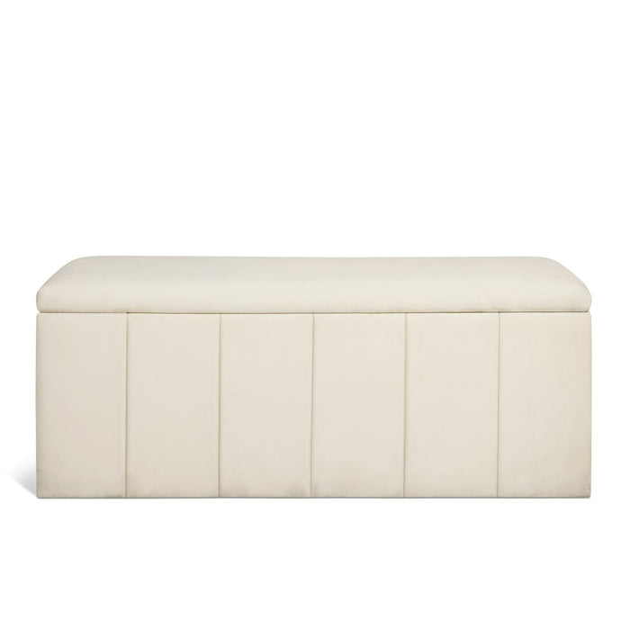 Home Pandora Velvet Storage Ottoman - Cream | Soft Textured Surface