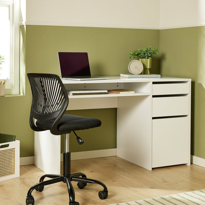 Home Pepper 2 Drawer Pedestal Office Desk - White | Modern Computer Workstation
