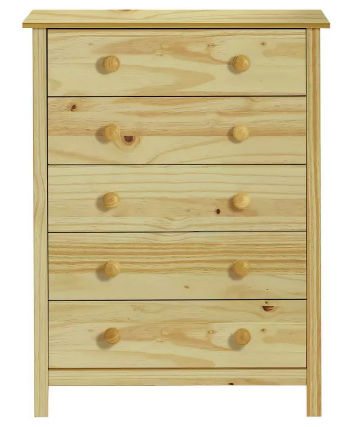 Home Scandinavia 5 Drawer Chest Pine | Bedroom Storage Solid Furniture Unit