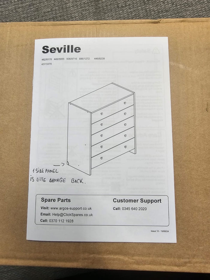 Home Seville 5 Drawer Chest - White (B Grade)