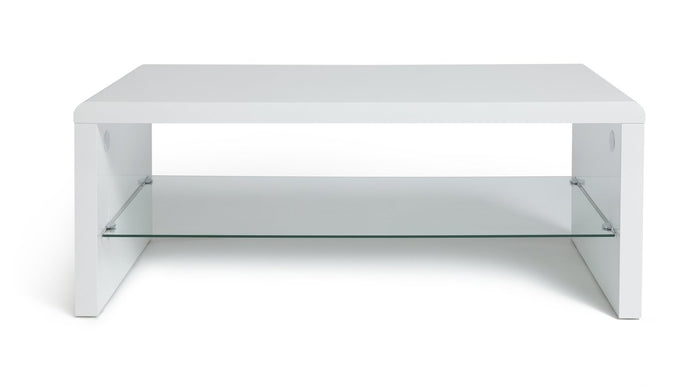 Home Sleigh 1 Shelf Coffee Table - White Gloss | Organized Magazine Area