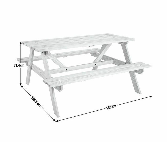 Home Wooden 4 Seater Picnic Table - White | Outdoor Patio Furniture for Backyard