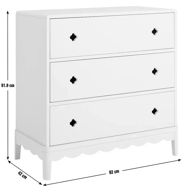 Kids Serena 3 Drawer Chest of Drawers - Ivory (B Grade)