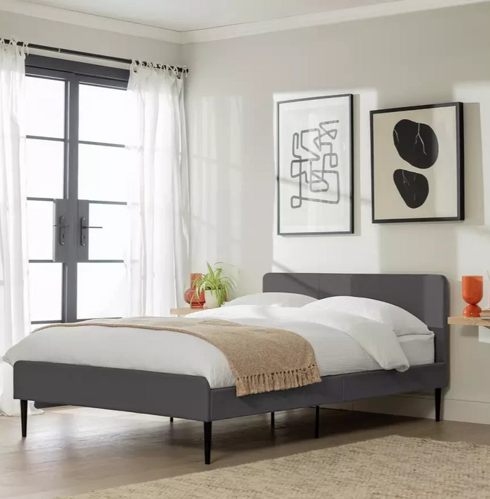 Kristopher Double Fabric Bed Frame Charcoal | Modern Bedroom Furniture Bedstead