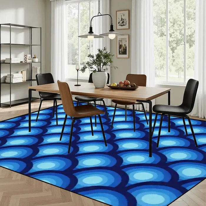 Large 70s Retro Rug 12x9 ft – Midcentury Plush Non-Slip Peacock Eye - retro rug
