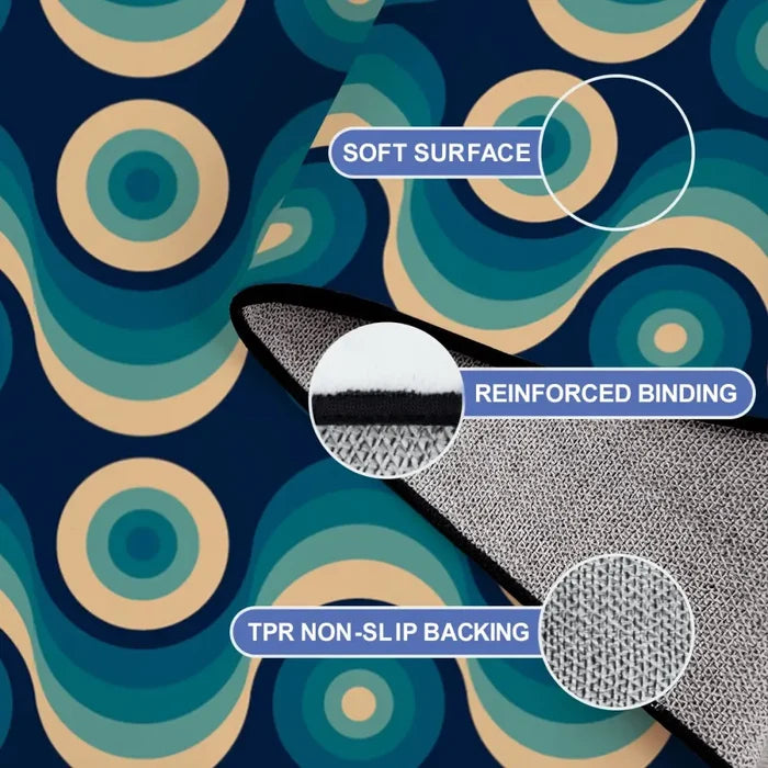Large Blue 70s Retro Rug 12x9 ft – Midcentury Plush Non-Slip Area Rug - retro rug