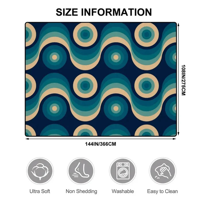 Large Blue 70s Retro Rug 12x9 ft – Midcentury Plush Non-Slip Area Rug - retro rug